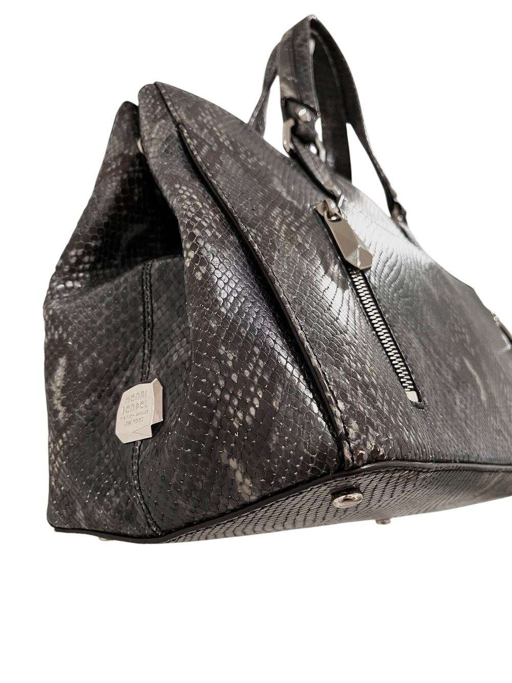Henri Bendel Extra Large Grey Snakeprint Satchel NWOT - Picture 3 of 15